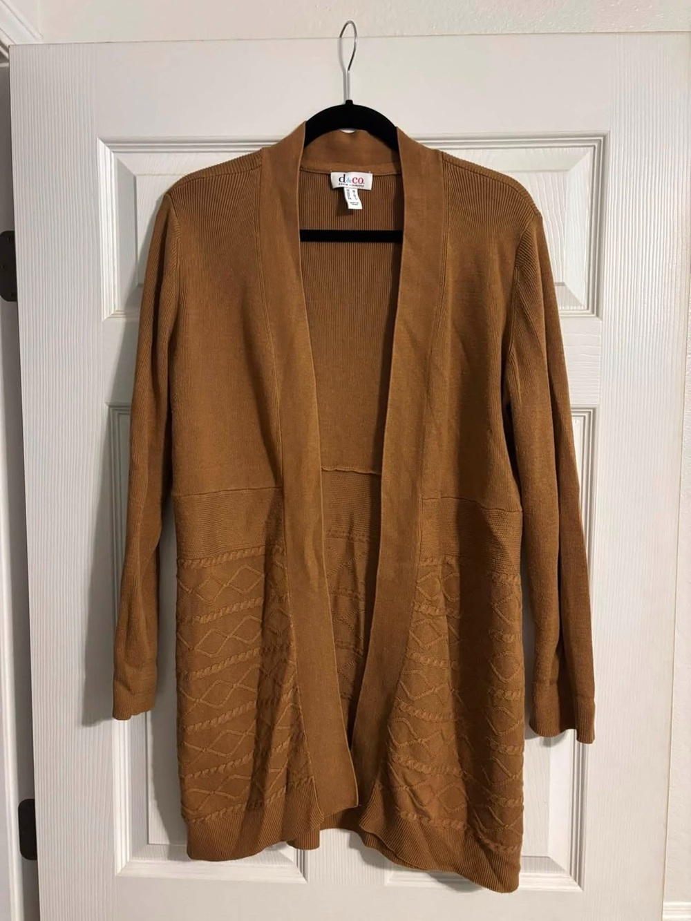 Denim&Co Open-Front Long Cardigan in Camel Brown